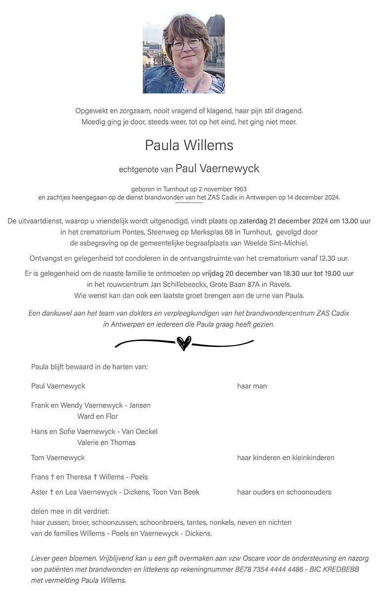 Willems Paula rouwbrief